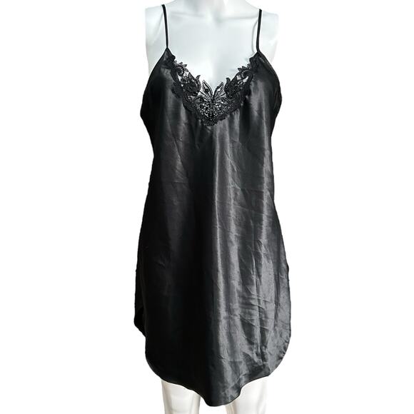 Vintage Other - VTG Inner Most Sz S Black Embellished Vneck Chemise Nightie Nightgown Slip Dress